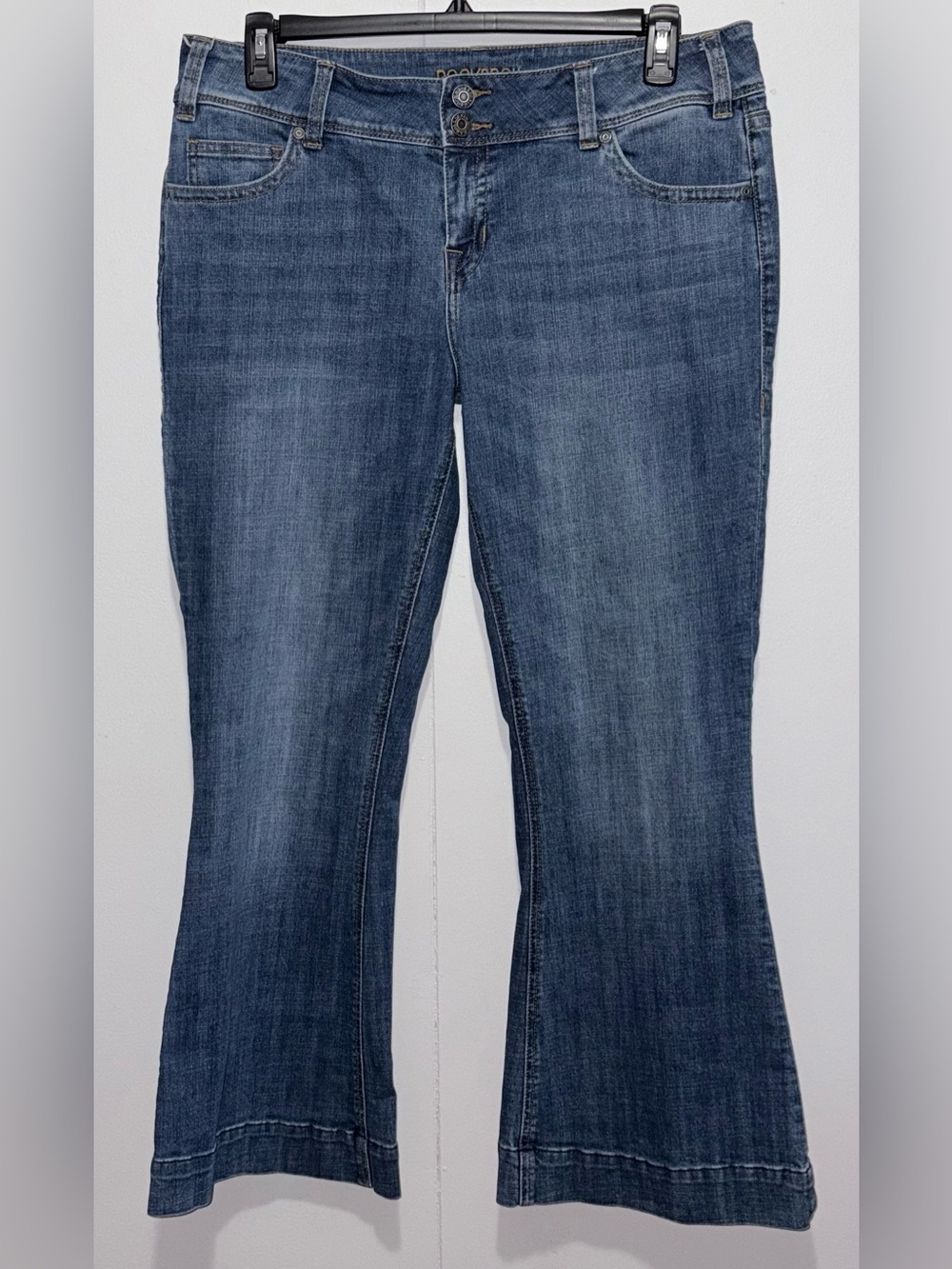 Rock & Roll Denim Womens 34x30 Mid Rise Trouser Flare Jeans Blue Western Stretch